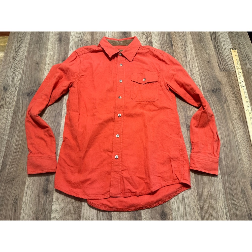 CQR Flannel Shirt Men Small Red Adult Long Sleeve Button Up Pocket Cotton